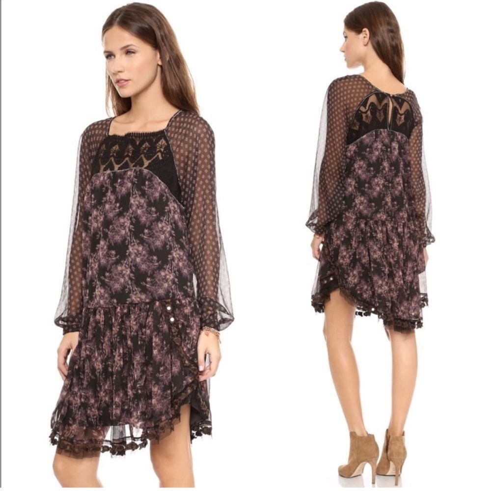 Free People Elsie Floral Lace Dress In Midnight Garden Black